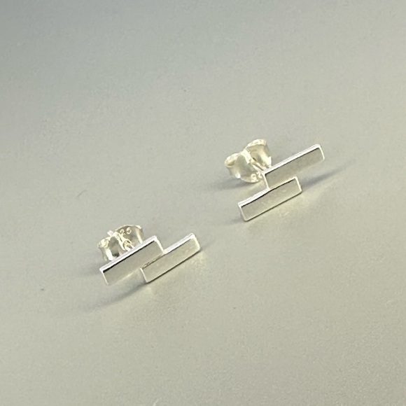 Sterling Silver Double Bar Stud Earrings - Minimalist and Chic Jewelry - Picture 9 of 12